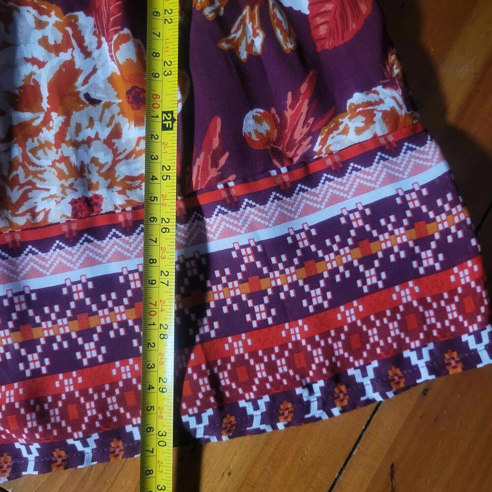 Eyeshadow Brand Boho Floral Print Romper Flared Sleeves Orange Burgundy - Size M - Picture 6 of 9